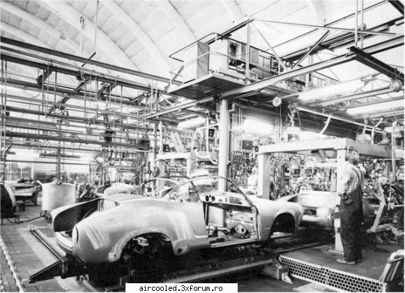 aspecte din timpul productiei de la de automobile karmann ghia. muncitorii lucreaza plini de av�nt,